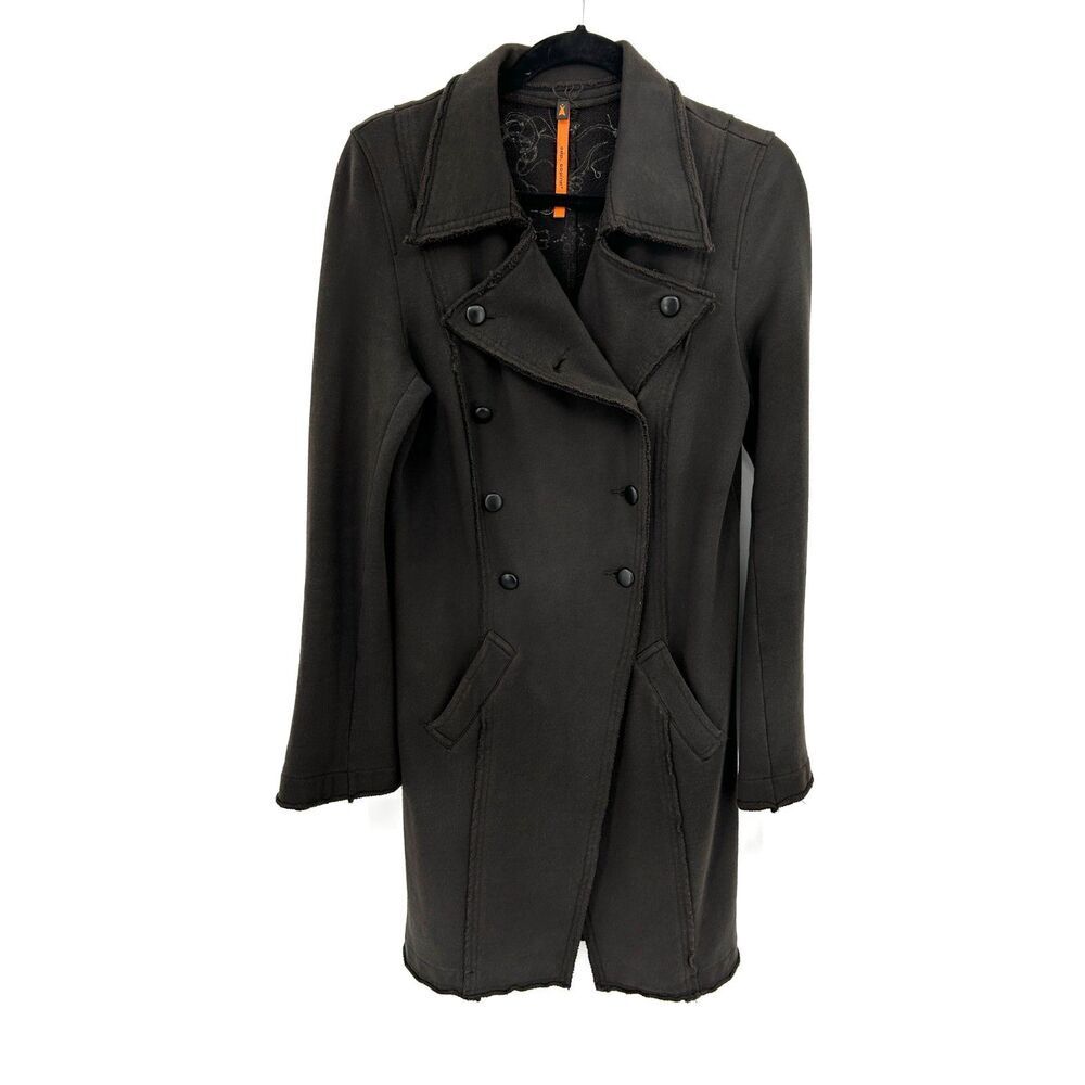 COP.COPINE Faded Black Embroidered Long Line Button Up Cardigan Coat Size Large